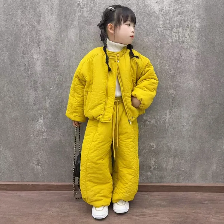 女童夹棉套装2025新款秋冬二棉加厚棉服棉裤外套灯笼裤阔腿裤时髦