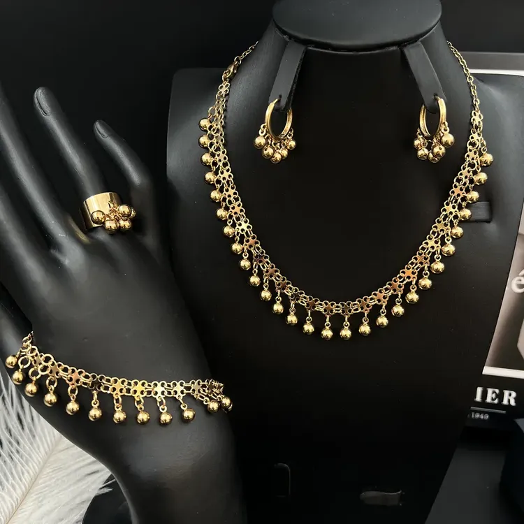 钛钢吊坠 钛钢项链Xyuer饰品金色珠珠流苏款手工欧美首饰套装