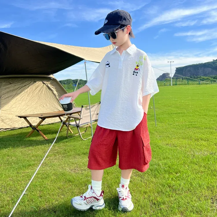 男童夏装衬衫套装夏款新款中大童儿童夏季短袖衣服男孩洋气韩版潮