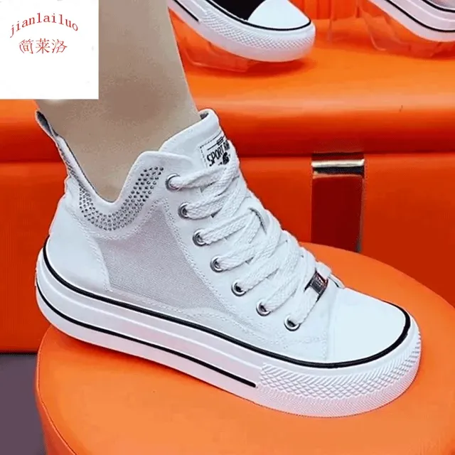 2025夏季新款高帮平底小白鞋女网面透气百搭韩版潮流厚底休闲单鞋