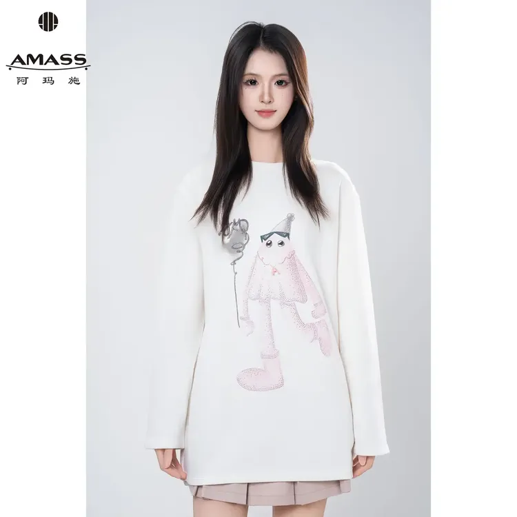 AMASS/阿玛施早秋新款时尚烫钻印花休闲百早秋穿搭烫钻蘑菇印花