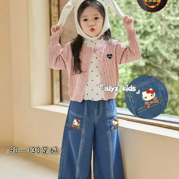 法式KT猫牛仔裤秋冬童装时尚可爱