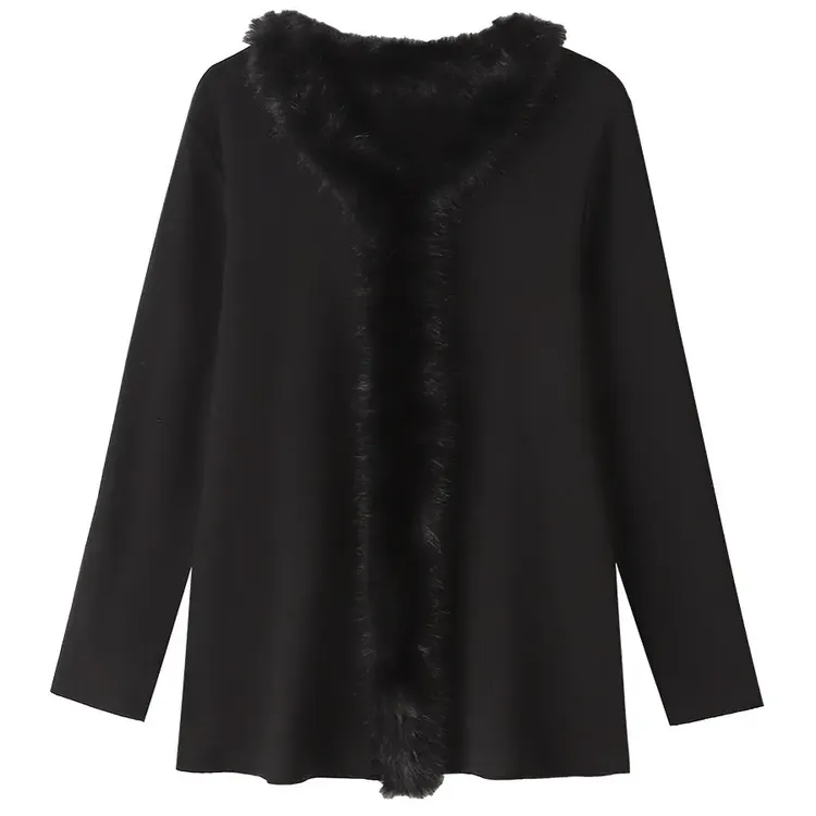 【董咚咚】大码女装秋冬法式温柔风修身毛领拼接V打底衫