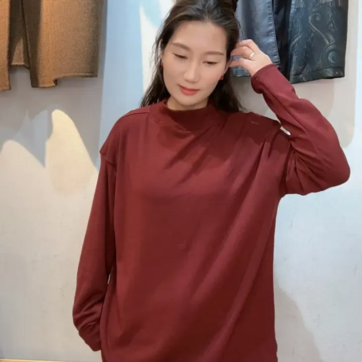 秋冬圆领半高领宽松抓绒打底加绒长袖百搭款