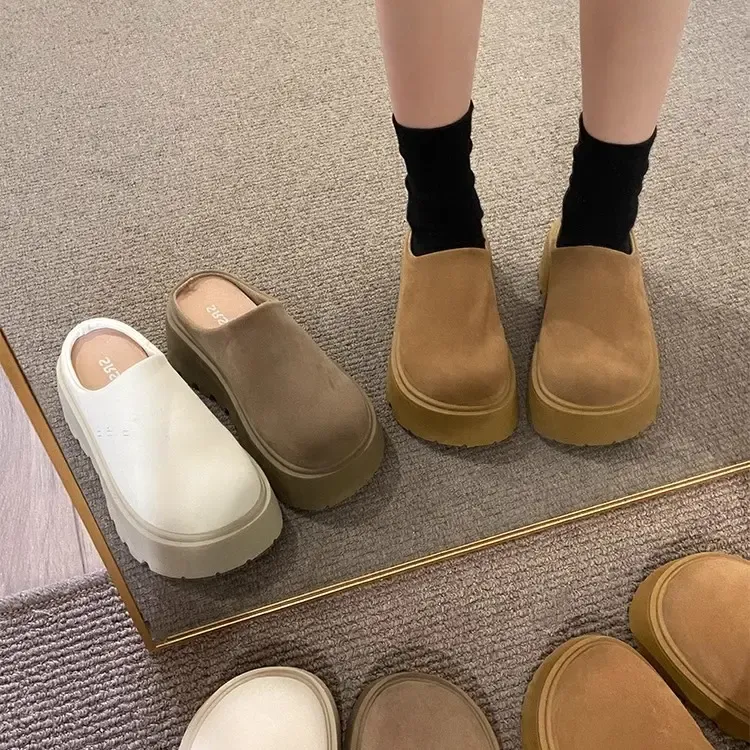 勃肯包头半拖鞋女外穿2025春季新款厚底增高矮子乐懒人穆勒博肯鞋