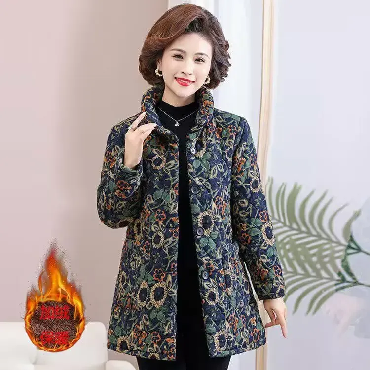 丹901妈妈冬装加绒棉衣洋气中老年人新款加厚保暖棉服外套棉袄