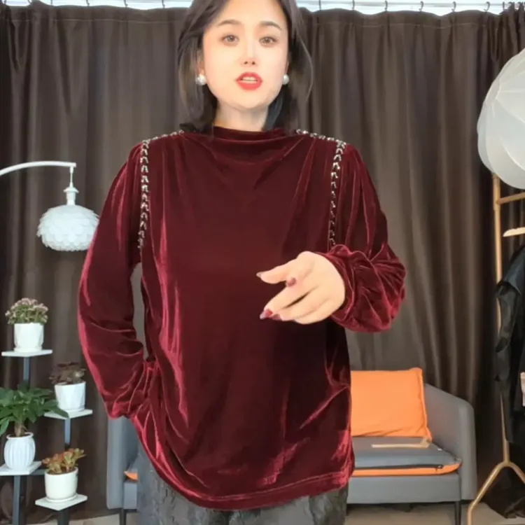 大码丝绒重工打底衫