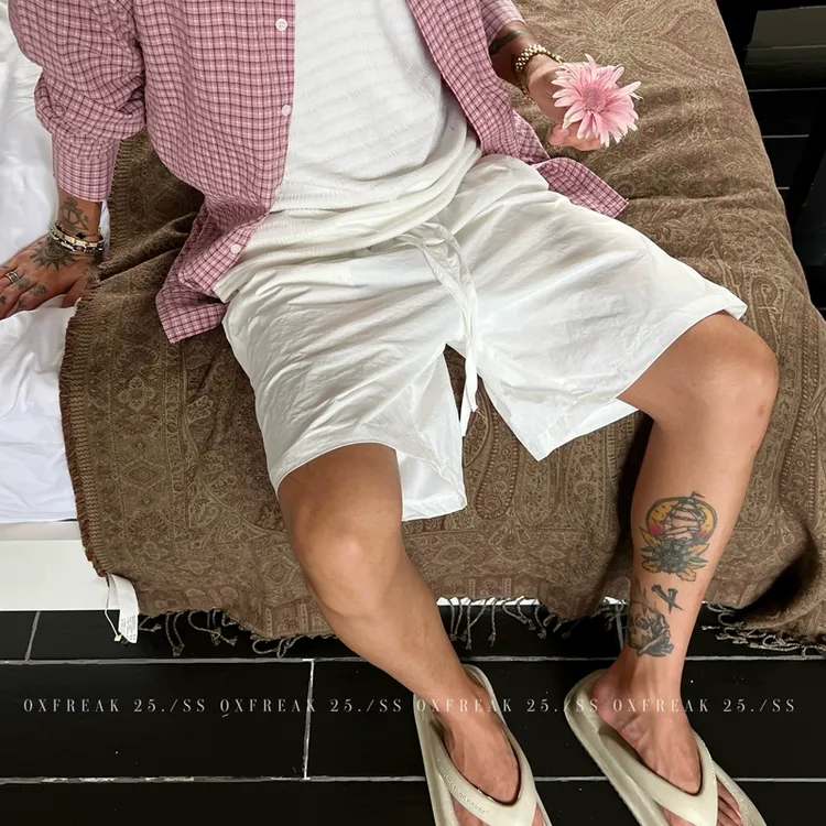 OXFREAK「褶皱速干 内里网眼」纯色短裤男直筒宽松运动五分裤夏季