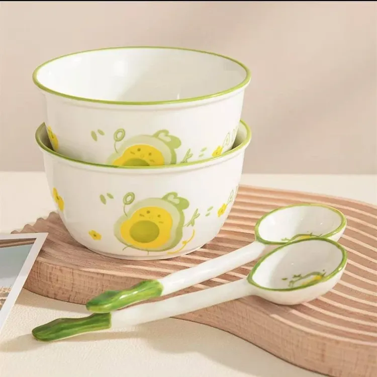 萌趣牛油果陶瓷米饭碗高颜值碗家用吃饭新爆款ins个性可爱吃饭碗