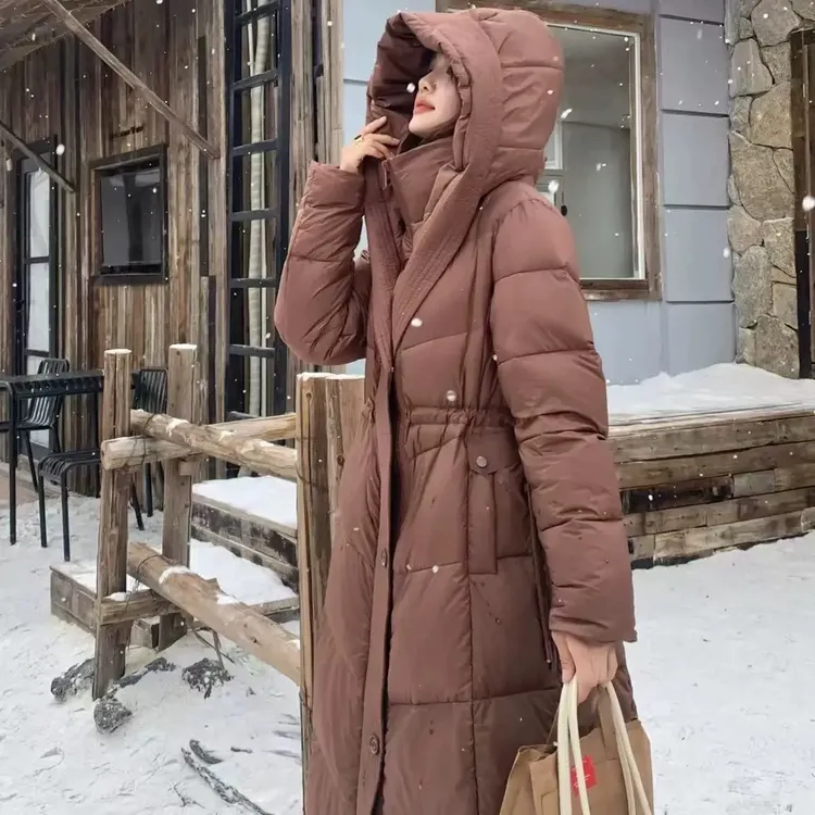 保暖连帽长款女易回弹女士秋冬加厚宽松