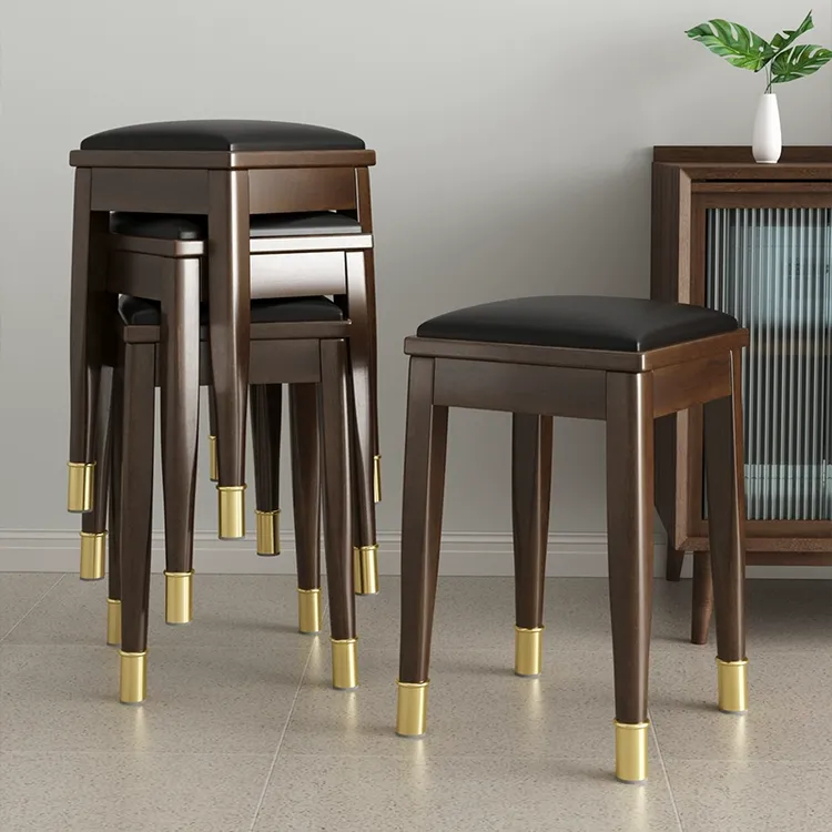 轻奢家用实木凳门口餐椅矮凳客厅餐桌高脚凳创意叠放高级感圆方凳