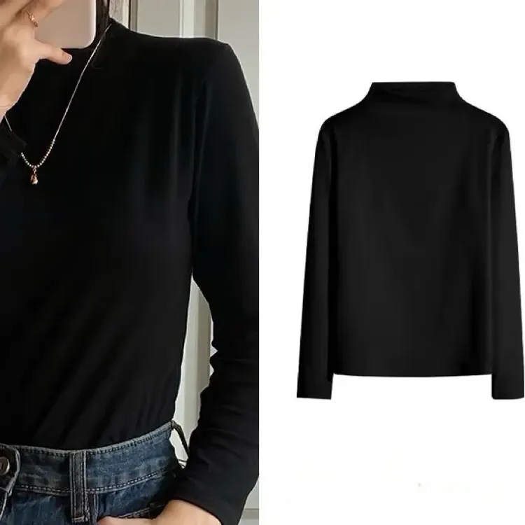 绒衫半高领打底衫女内搭秋冬2025新款长袖t恤显瘦保暖上衣百搭