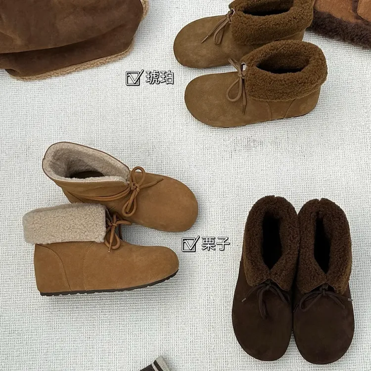 冬季款加绒保暖增高厚底博肯木与希雪地靴女磨砂真皮百搭休闲短靴