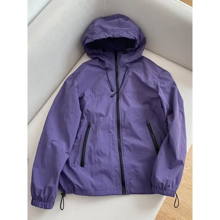 2025夏季穿搭紫色凉感轻薄透气户外防晒衣男皮肤衣连帽速干运动衣