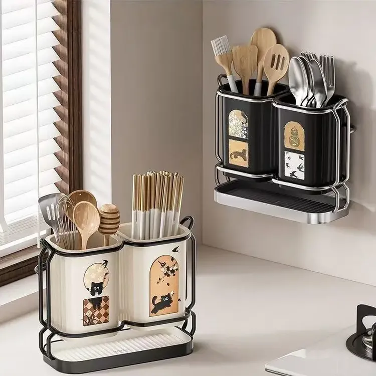免打孔壁挂刀架筷子架厨房台面沥水防霉筷子筒餐具收纳置物架T437