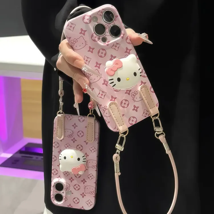 老花KT猫支架挂绳适用苹果16/17手机壳华为vivo小米15oppo硬壳