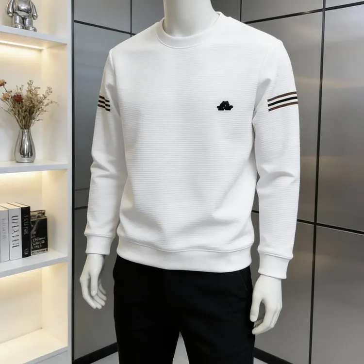 秋冬潮流圆领卫衣男士长袖加绒套头刺绣加绒加厚时尚休闲保暖宽松