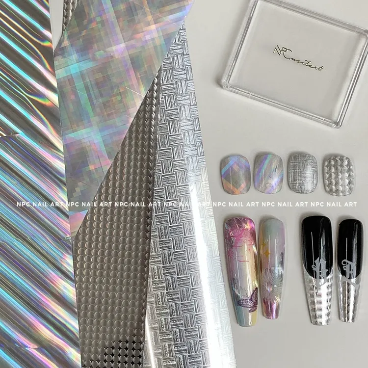 NPCREW*霓虹灯*螺钿幻彩极光镭射金属银色美甲转印纸饰品DIY配件