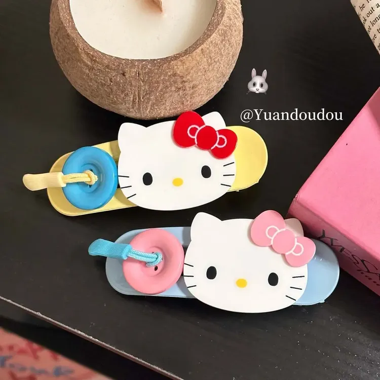 少女星球！撞色KT猫咪纽扣发夹大号鸭嘴夹半扎盘发夹子发抓发饰品