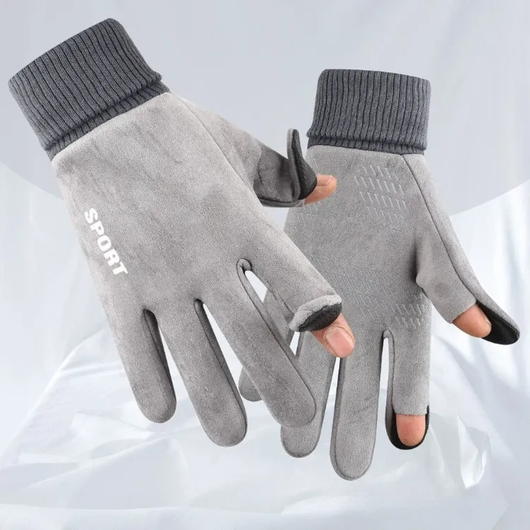 手套男冬季时尚防风加绒保暖触屏户外骑行开车摩托车外卖半指漏指
