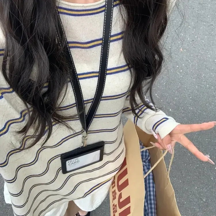 夏季ins薄款宽松时尚条纹长袖T恤针织防晒衫女上衣空调衫撞色罩衫