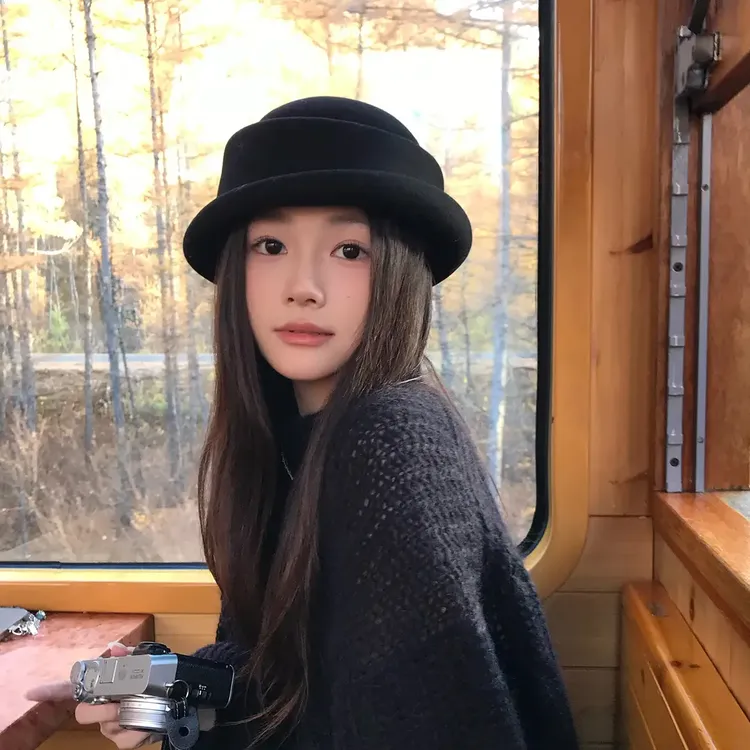 北国来信~民国风复古黑色小礼帽女秋冬纯毛呢渔夫帽赫本风小盆帽