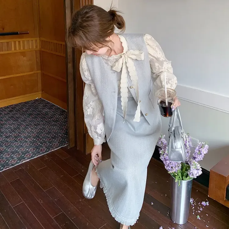 气质名媛小香风马甲半裙三件套女2025春夏新款韩剧氛围感穿搭套装