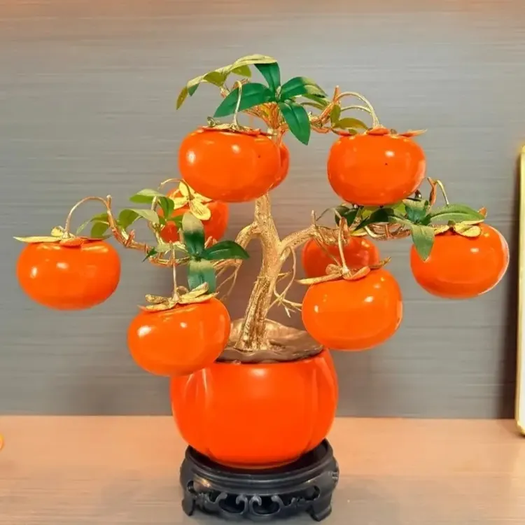 2026马年柿柿如意葫芦家居摆件玄关柿子发财果乔迁礼物摇钱树摆件