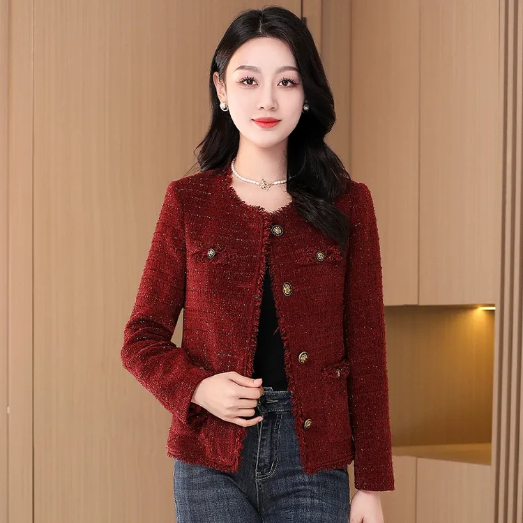 【恋晚】小香风本命年红色外套女2025新款春秋高级感品牌妈妈上衣