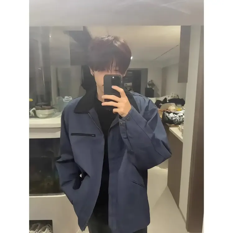 藏青色底特律工装外套男秋冬美式cleanfit潮牌高级感痞帅飞行夹克