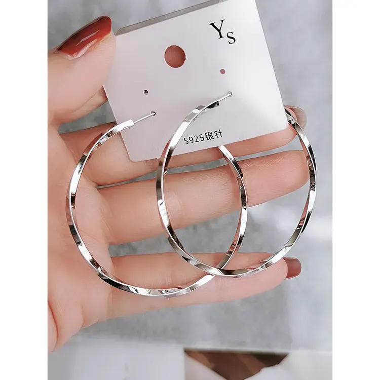 925银布艺耳饰 欧美耳饰时尚气质耳圈2025新款爆款大圈圈耳环女高