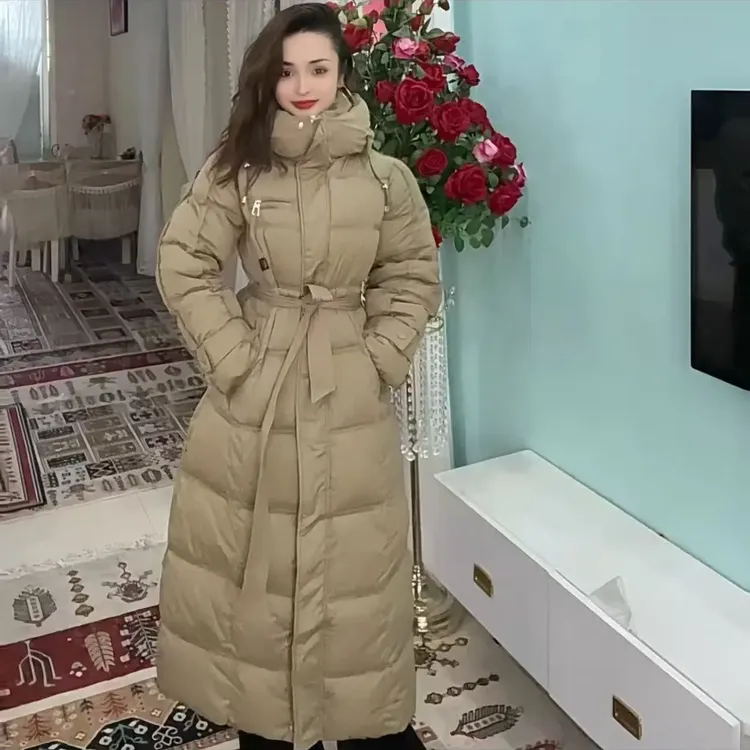 新款连帽长款收腰显瘦时尚百搭女士yu rong mian外套上市了518