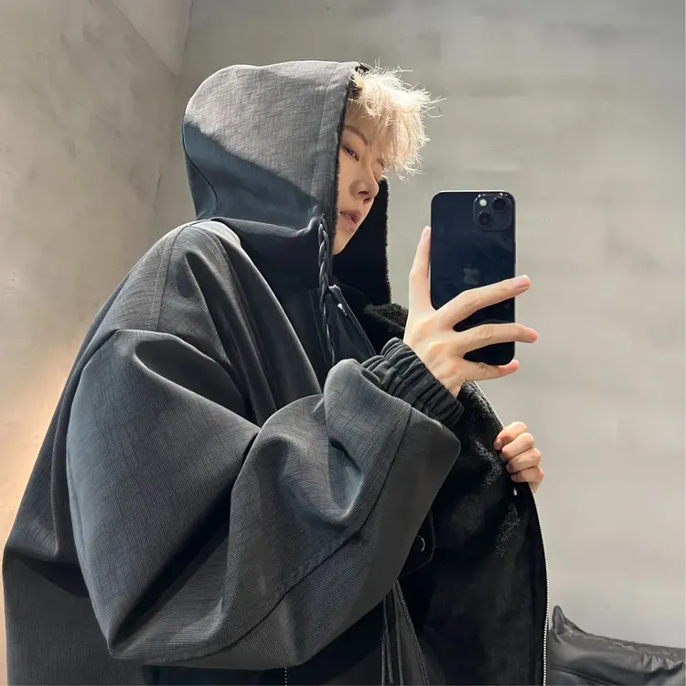 ZDJ冬季加厚夹克连帽皮衣男座山雕显瘦宽松棉服保暖外套潮