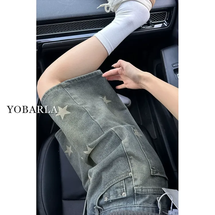 复古星星牛仔短裤女夏薄款大码胖mm宽松显瘦梨型身材五分直筒中裤