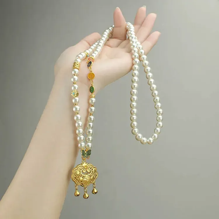 铜仿珍珠项链 铜仿珍珠项链 平安喜乐仿珍珠项链女汉服配饰气质百