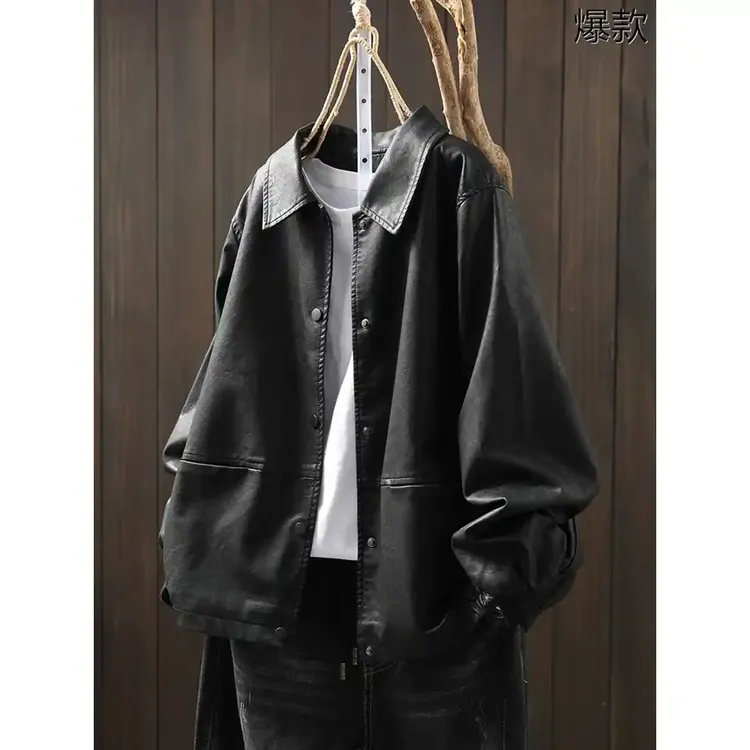 黑色皮衣外套女2025新款秋季翻领爆款酷飒风小个子pu棕色软皮夹克