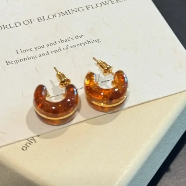 铜合金亚克力耳饰 日韩欧美风女复古风金色几何卡其色耳环