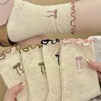  可爱木耳边蝴蝶结堆堆袜春秋花边袜子女韩版ins潮中筒袜秋季薄款