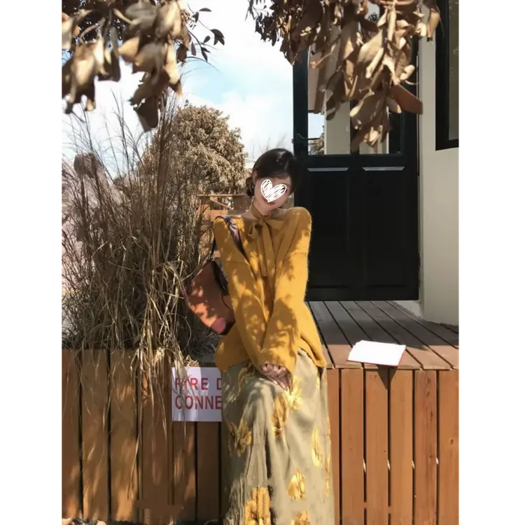 一叶知秋 秋冬复古慵懒风显白毛衣+美拉德氛围感半身裙新款两件套