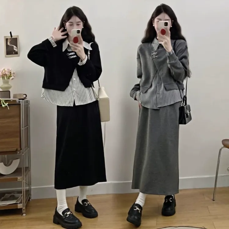 【新年穿搭】微胖妹妹大码假两件卫衣衬衫穿搭一件套女半身裙两件套