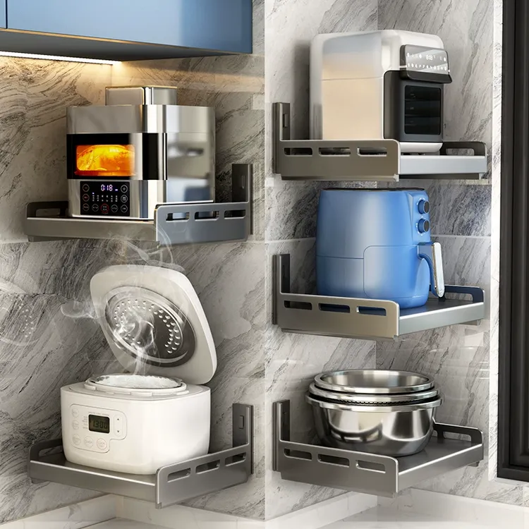 厨房置物架壁挂多功能墙上免打孔悬空放微波炉电饭煲调料品收纳架