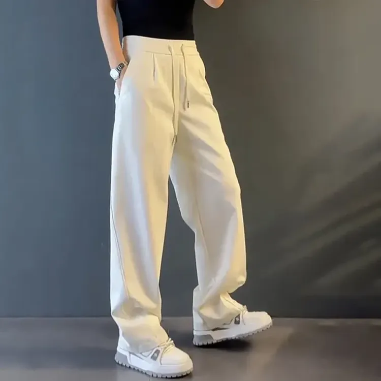 2025秋冬款男士宽松直筒裤简约垂感阔腿裤加绒百搭休闲裤轻奢卫裤