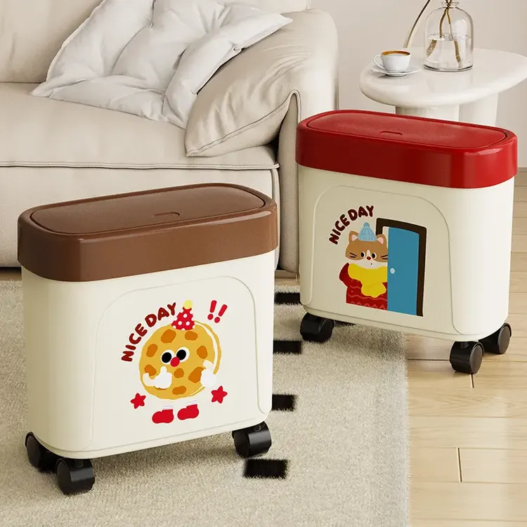 星优可爱风按压垃圾桶客厅卧室带盖垃圾筒浴室壁挂两用垃圾桶