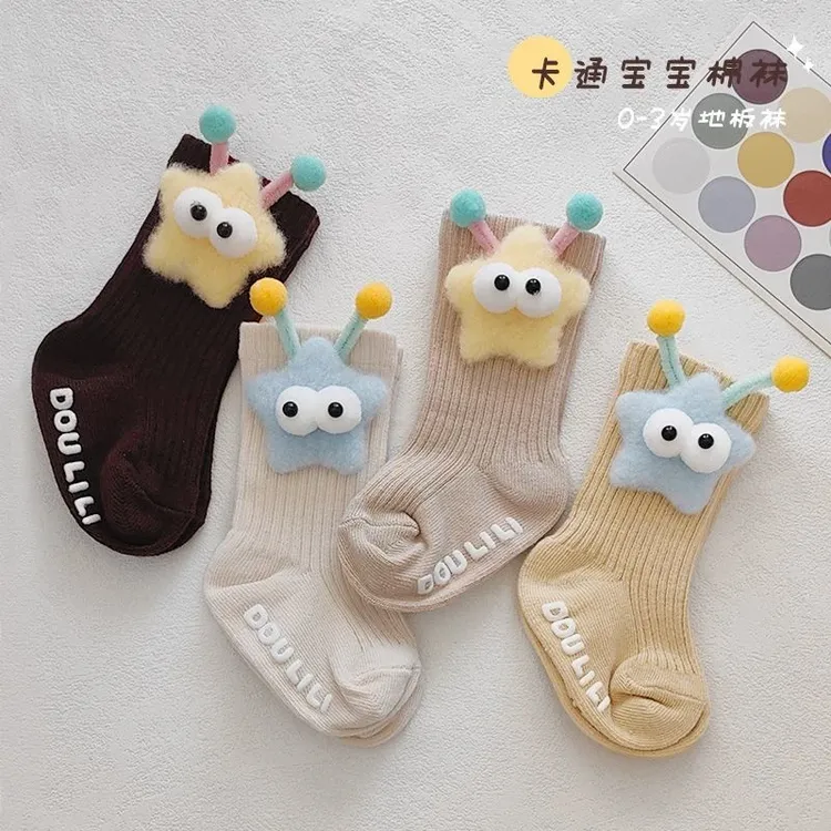 可爱宝宝袜子春秋冬款婴儿袜子儿童卡通中筒袜防滑学步地板袜