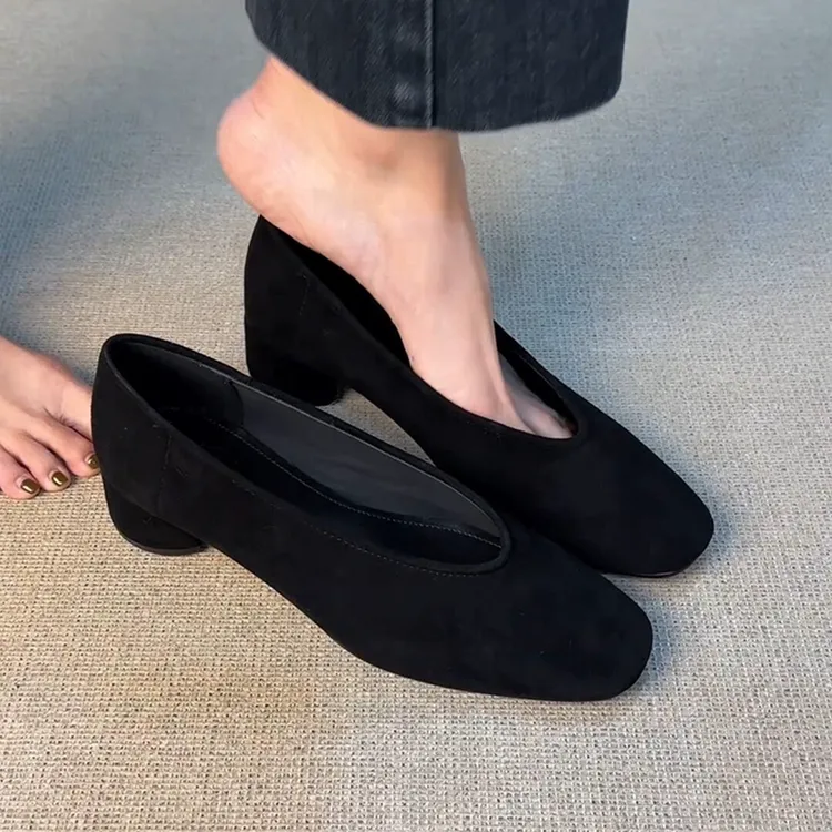 【官方旗舰正品】~羊皮版~磨砂绒面一脚蹬通勤单鞋女百搭方头浅口