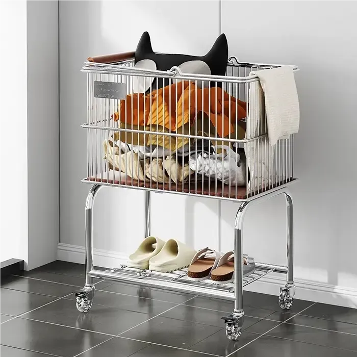 中古脏衣篮浴室双层衣服收纳篮卫生间置物架小推车脏衣篓住宅家具