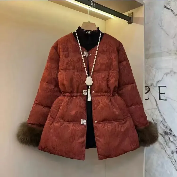 胖妹妹中国风复古提花棉服冬季新款收腰显瘦大码女装加厚保暖外套