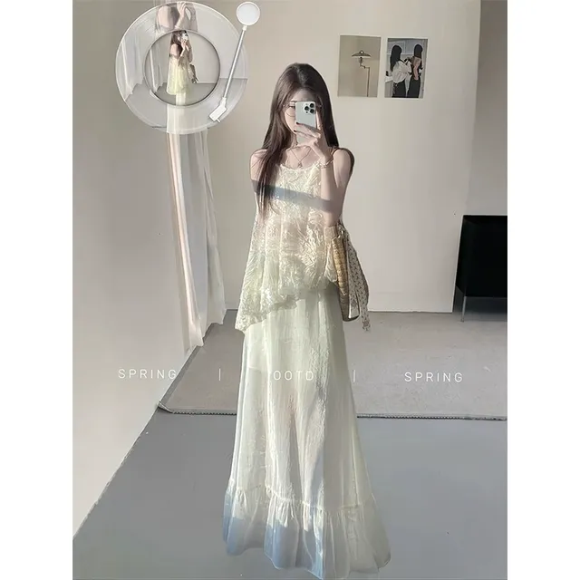 2025夏季穿搭无袖上衣高腰半身裙套装女大码胖mm法式漂亮连衣裙子