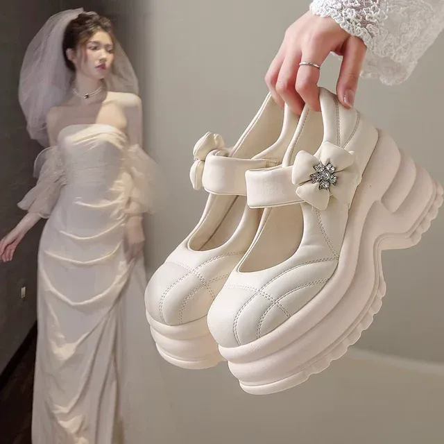 婚纱神器松糕鞋厚底防水台婚鞋2025年新娘婚礼小个子玛丽珍高跟鞋