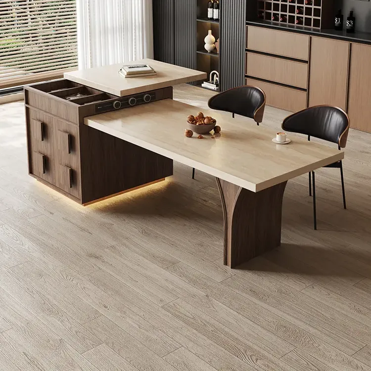 【魔方卡门】法式中古岩板岛台一体轻奢餐桌储物定制家用吃饭桌办公